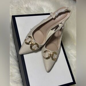 TOP Moda Women's Cream and Gold Heels